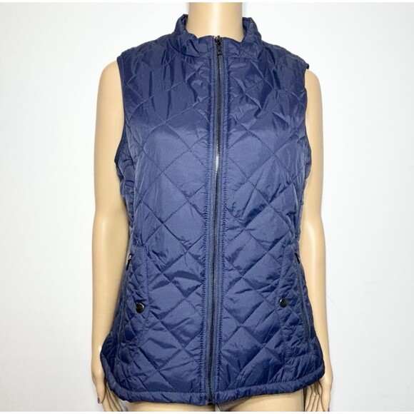 Jackets & Blazers - Quilted Vest Navy Blue Puffer Sleeveless Womens Size M Casual Winter Outdoors